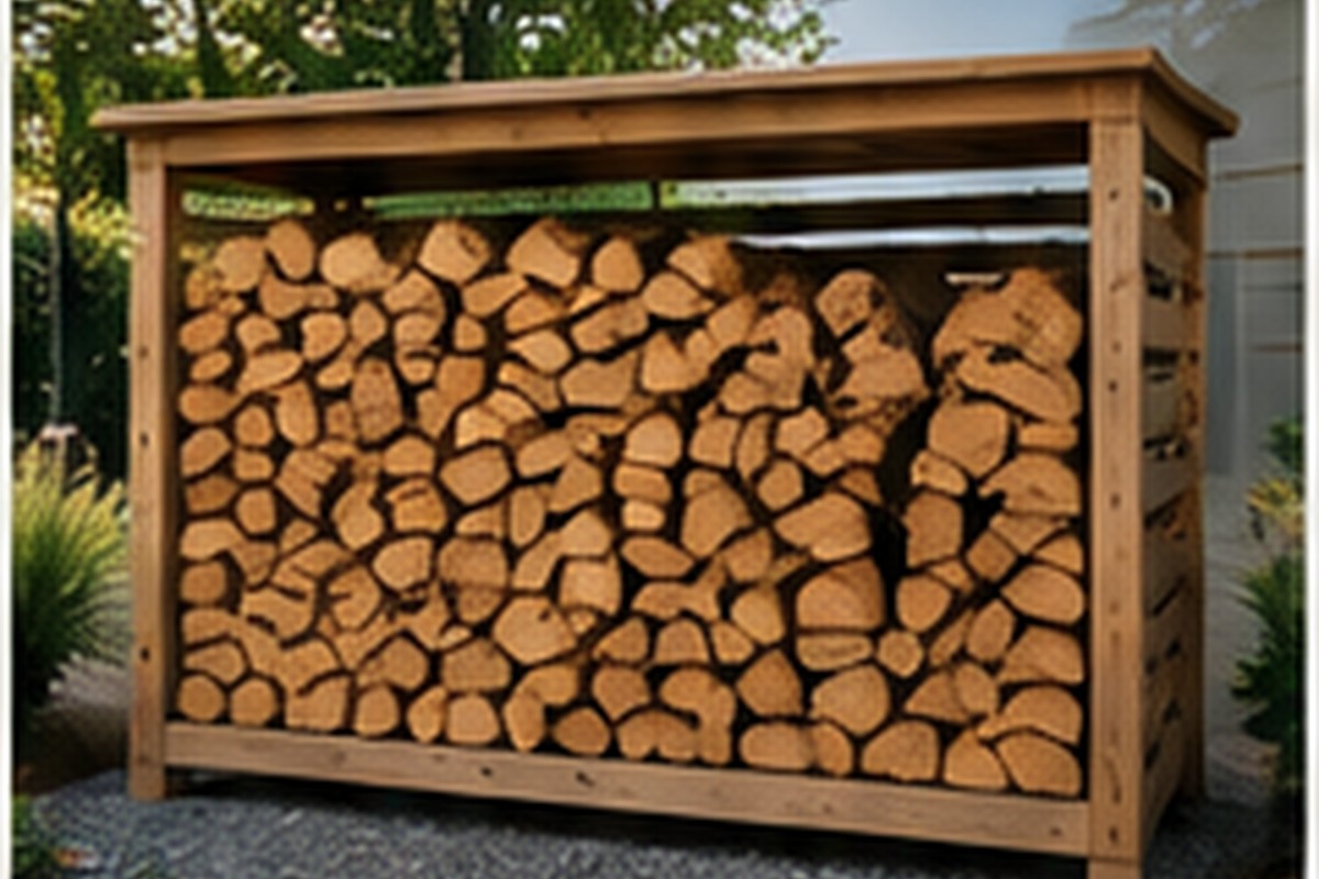 Covered wood firewood storage rack