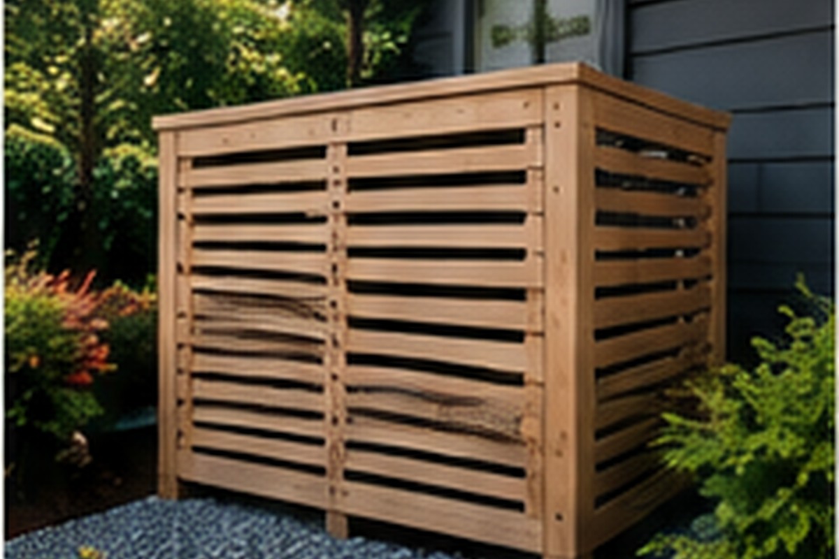 Modern slatted wood privacy screen