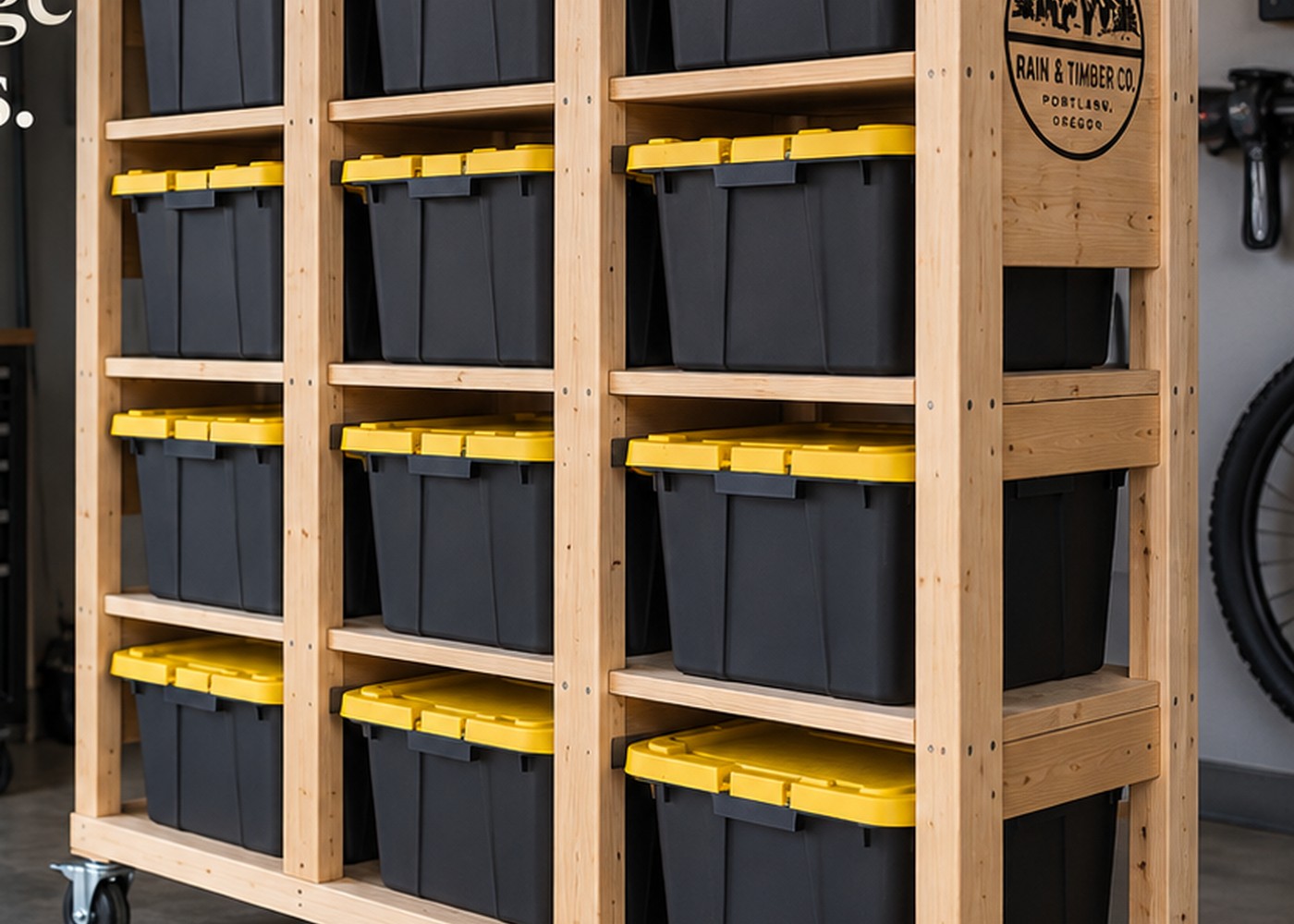 Custom rolling tote storage rack