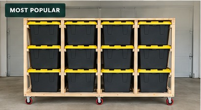 Visual example of a 12-tote rolling storage rack