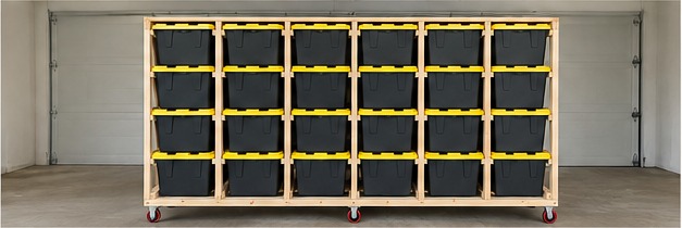 Visual example of a 20-tote rolling storage rack