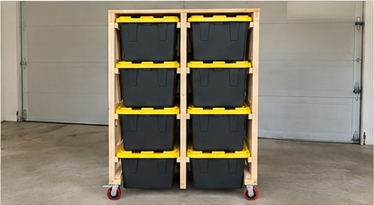 Visual example of an 8-tote rolling storage rack