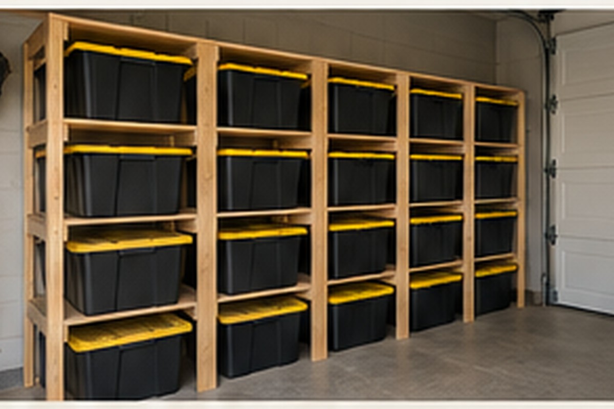 Wood tote storage system in a garage