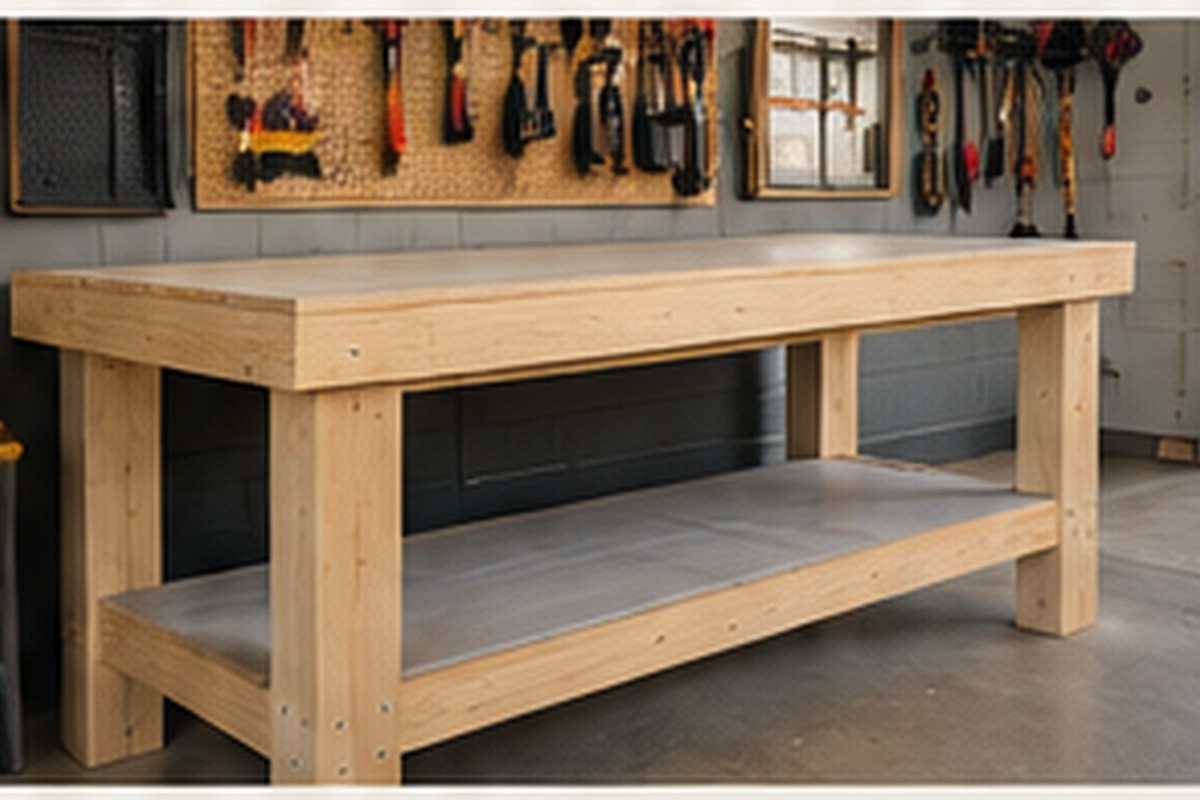 Heavy-duty wood garage workbench